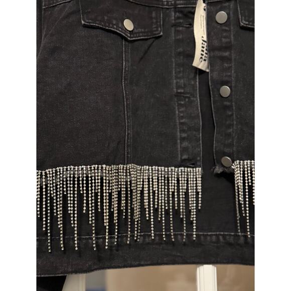 Savanna Jane rhinestone fringe crop front denim jacket black medium western NWT - Picture 3 of 12